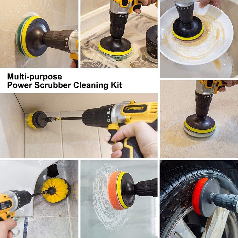 Electric Drill Brush Attachment Set Power Scrubber Brush Car Polisher Kitchen Bathroom Cleaning Kit Multi-Purpose Cleaning Tools-5pcs Set