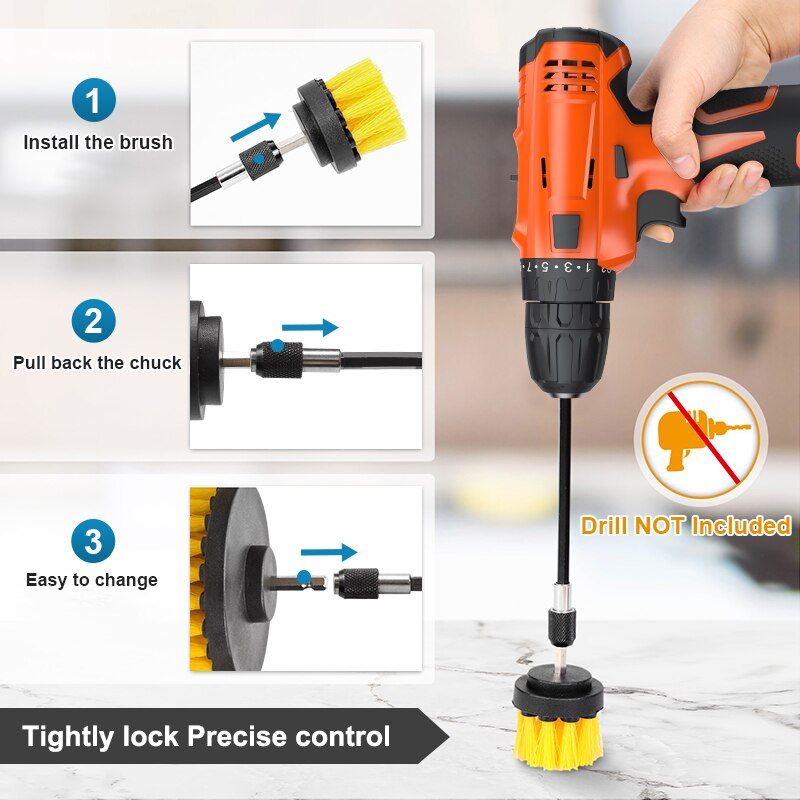 Electric Drill Brush Attachment Set Power Scrubber Brush Car Polisher Kitchen Bathroom Cleaning Kit Multi-Purpose Cleaning Tools-5pcs Set
