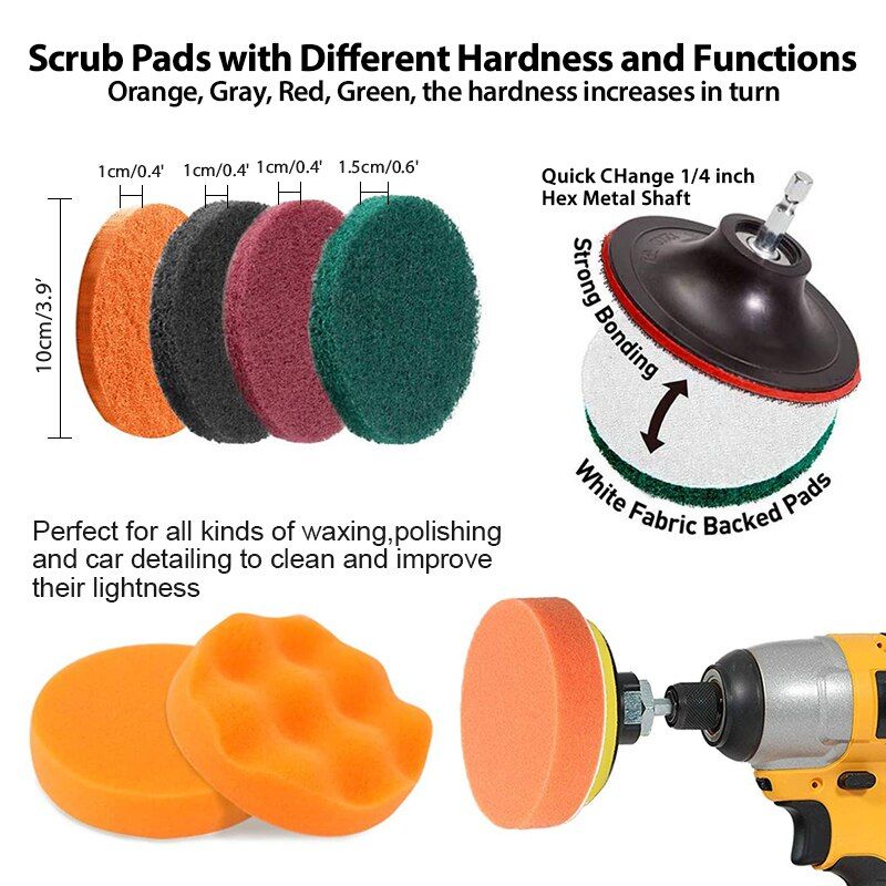 Electric Drill Brush Attachment Set Power Scrubber Brush Car Polisher Kitchen Bathroom Cleaning Kit Multi-Purpose Cleaning Tools-5pcs Set