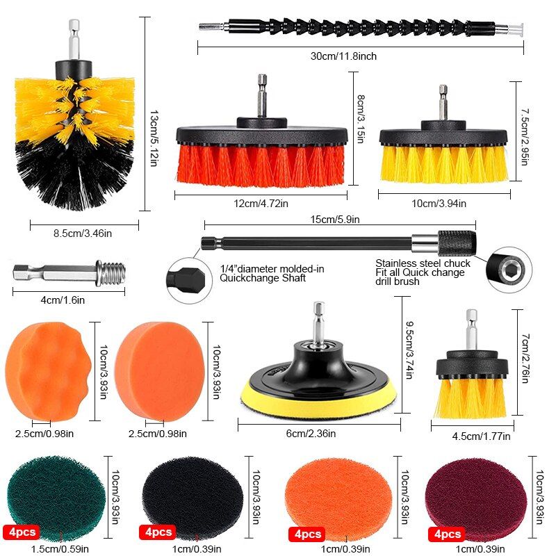 Electric Drill Brush Attachment Set Power Scrubber Brush Car Polisher Kitchen Bathroom Cleaning Kit Multi-Purpose Cleaning Tools-5pcs Set
