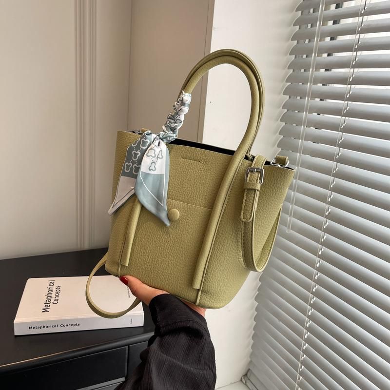 Handheld Simple Tote Bag 2023 Spring/Summer New Fashion Litchi Scarf Bag Single Shoulder Crossbody