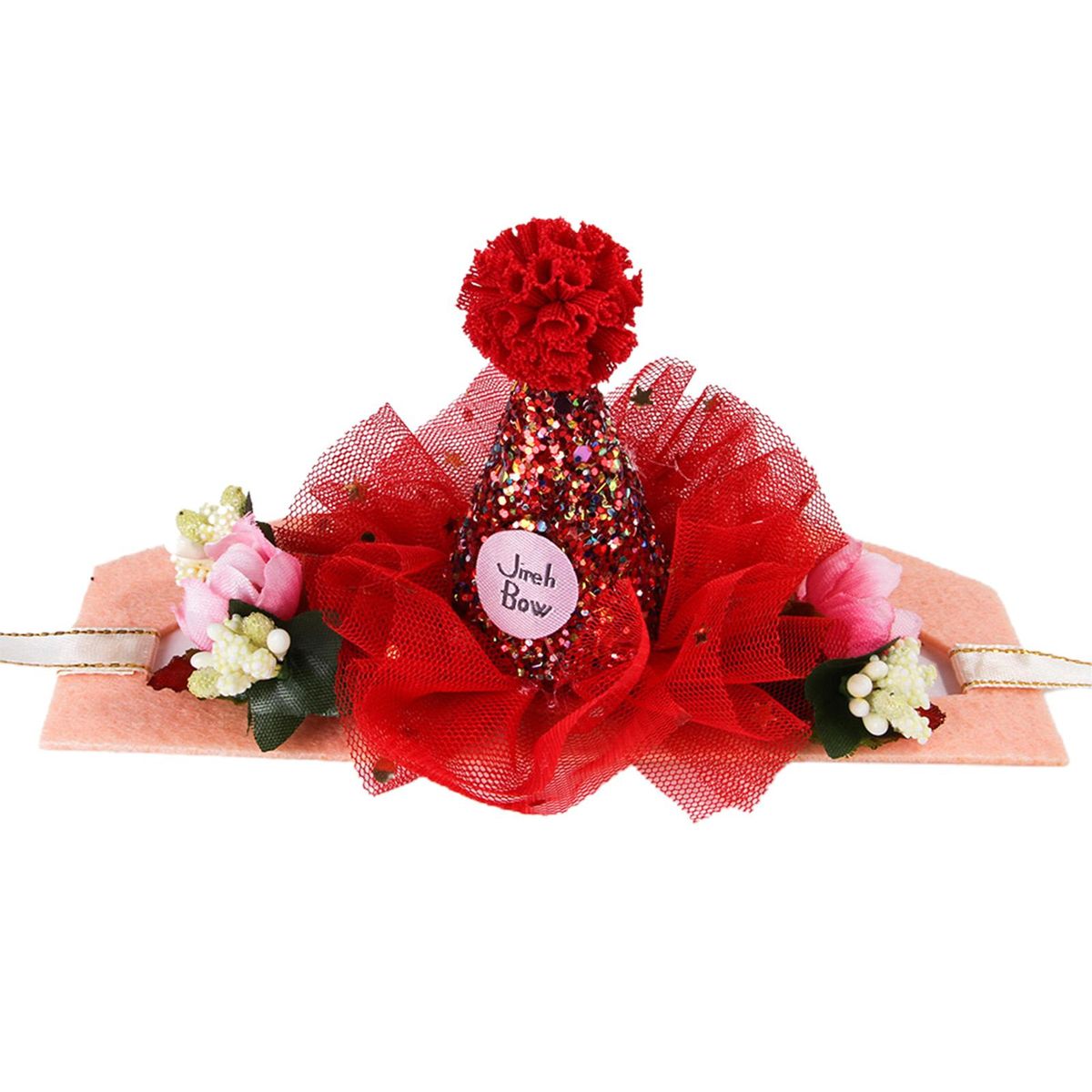 Kitty Headband Gauze Shiny Pet Headgear Red