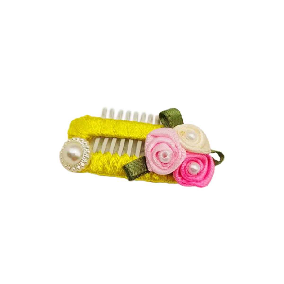 Pet Headwear Pet Dog Floral Faux Pearl Bows Hair Pin Yellow