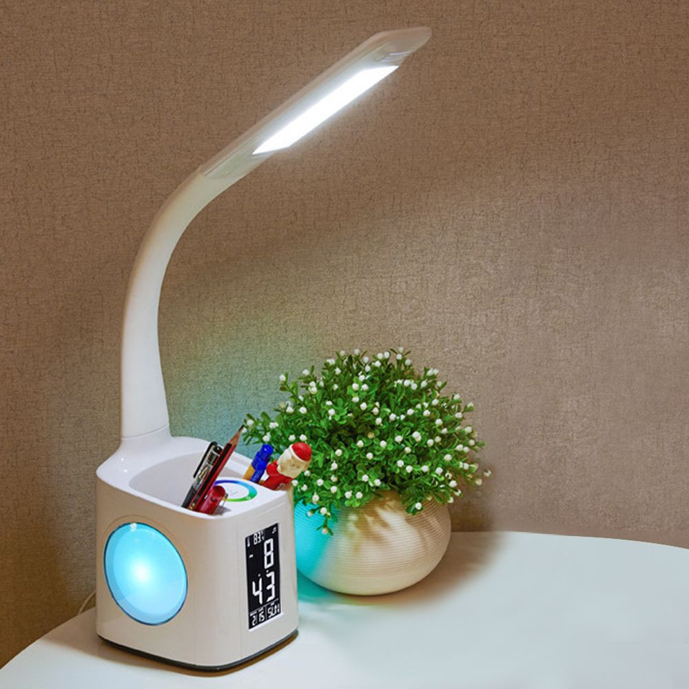 LED Desk Lamp USB Charging Night Alarm Clock Thermometer