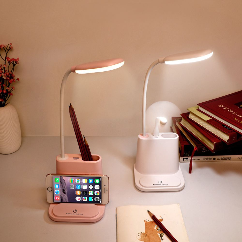 LED Desk Lamp USB Charging Night Alarm Clock Thermometer