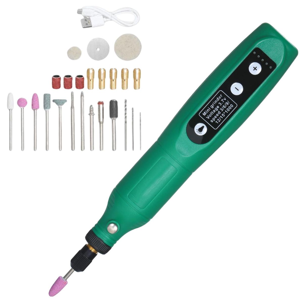 Electric Dog Nail Grinder Set Trimmer Kit 24Pieces 5 Gear USB Green