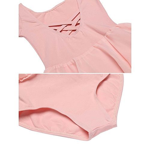 Little Girls O-Neck Long Sleeve Criss Cross Back Ruffles Solid Leotard-Pink