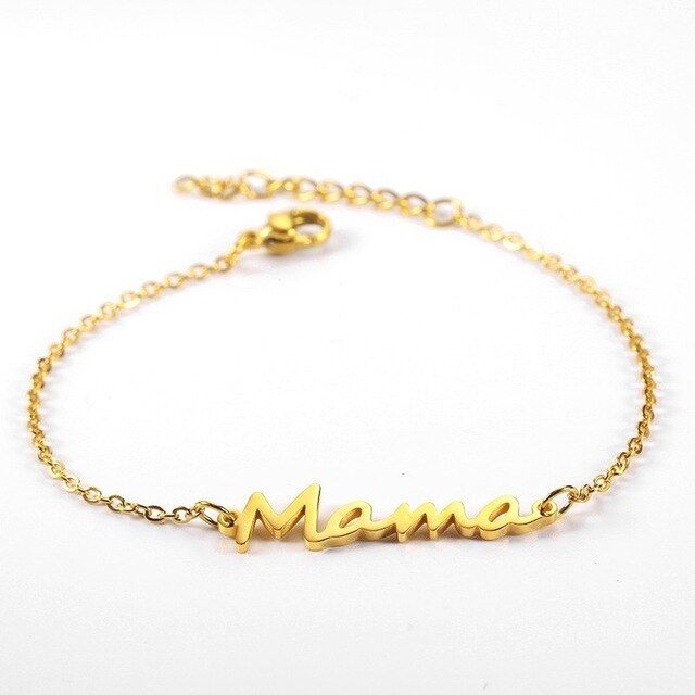 Rir Stainless Steel Mama Chain Link Bracelet Gold Mom Day