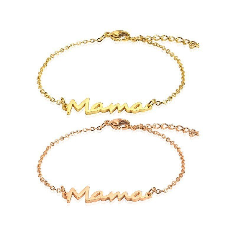 Rir Stainless Steel Mama Chain Link Bracelet Gold Mom Day