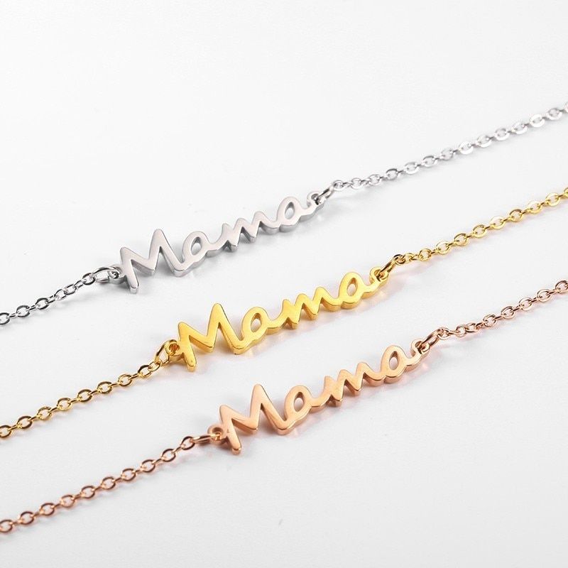 Rir Stainless Steel Mama Chain Link Bracelet Gold Mom Day