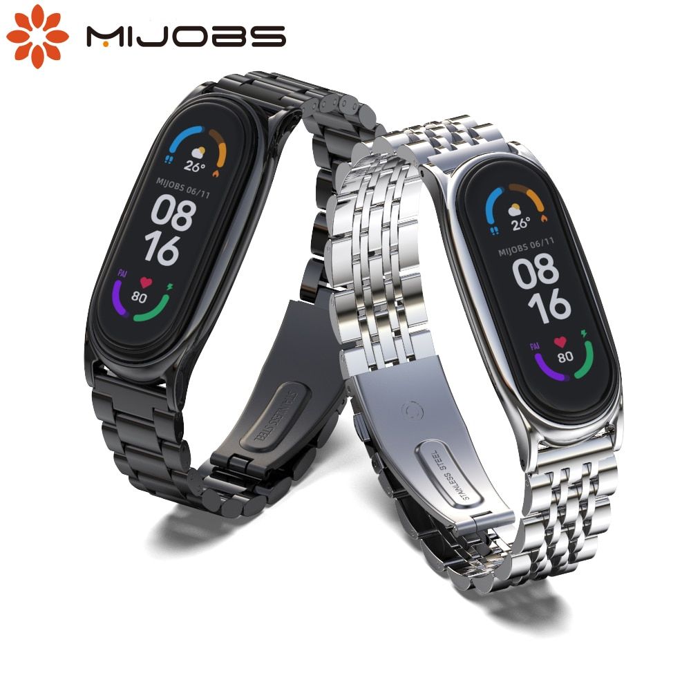 Mijobs Strap For Mi Band 6 5 4 3 Metal Wristband For Xiaomi