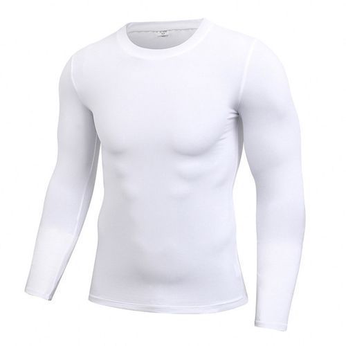 Men's Training Sports T-Shirt Fitness Compression Long Sleeve Tops（White）