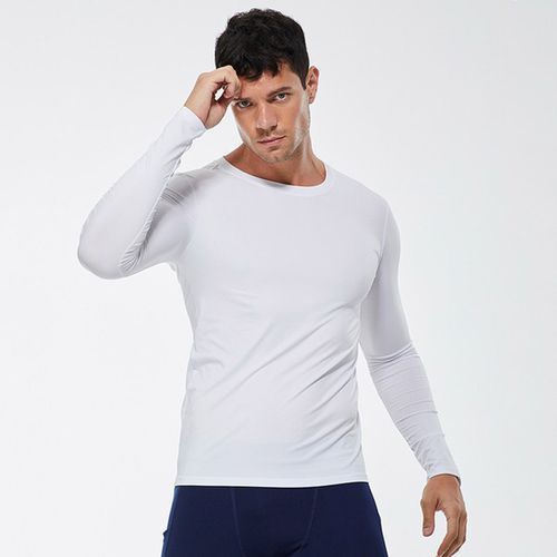 Men's Training Sports T-Shirt Fitness Compression Long Sleeve Tops（White）