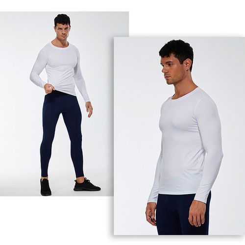 Men's Training Sports T-Shirt Fitness Compression Long Sleeve Tops（White）