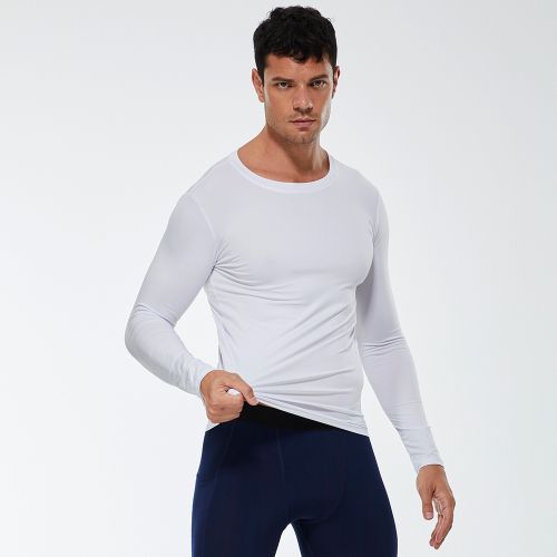 Men's Training Sports T-Shirt Fitness Compression Long Sleeve Tops（White）