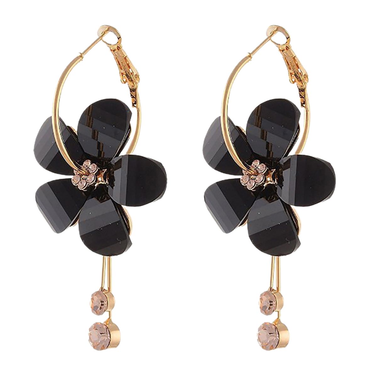 1 Pair Women Petal Flower Shape Rhinestone Inlaid Alloy Dangle Earrings For Wedding Party-Brown