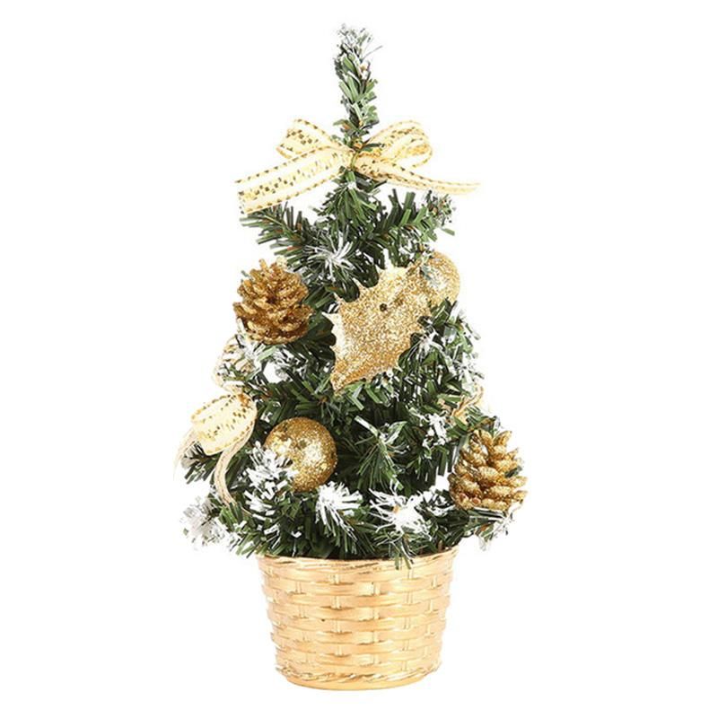 10PCS Christmas House Decor Small Christmas Tree Fibre Optic Ornaments for Office Indoor Reusable Xmas Tree Gold