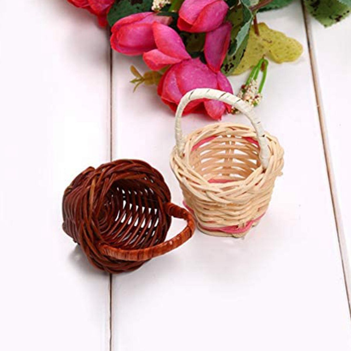 10Pcs Basket Mini Woven Baskets with Handles Plant Pots Containers Sundries Makeup Organizer for Baskets Photo Prop