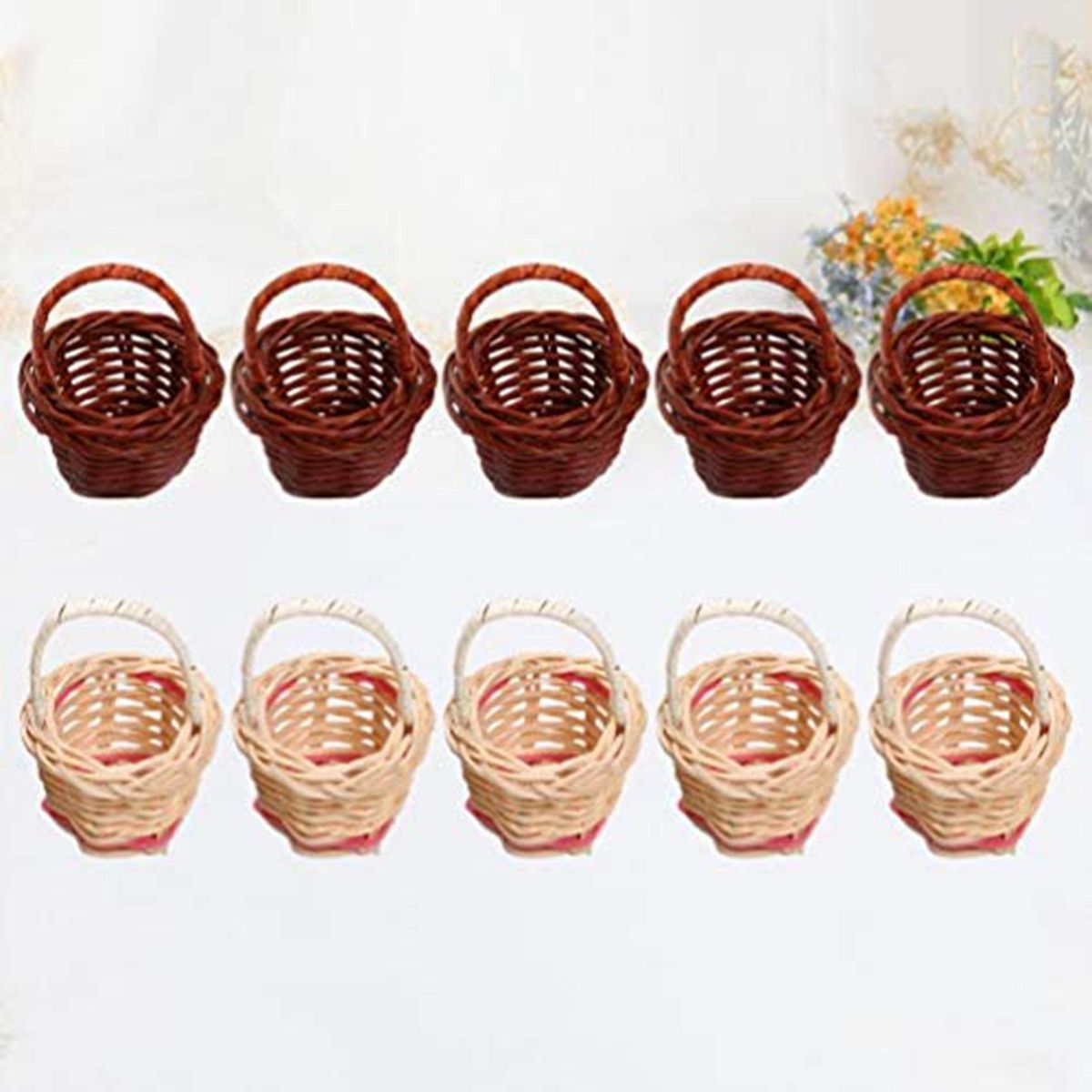 10Pcs Basket Mini Woven Baskets with Handles Plant Pots Containers Sundries Makeup Organizer for Baskets Photo Prop