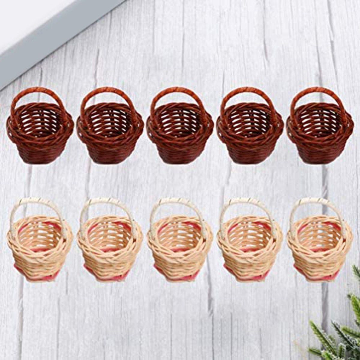 10Pcs Basket Mini Woven Baskets with Handles Plant Pots Containers Sundries Makeup Organizer for Baskets Photo Prop