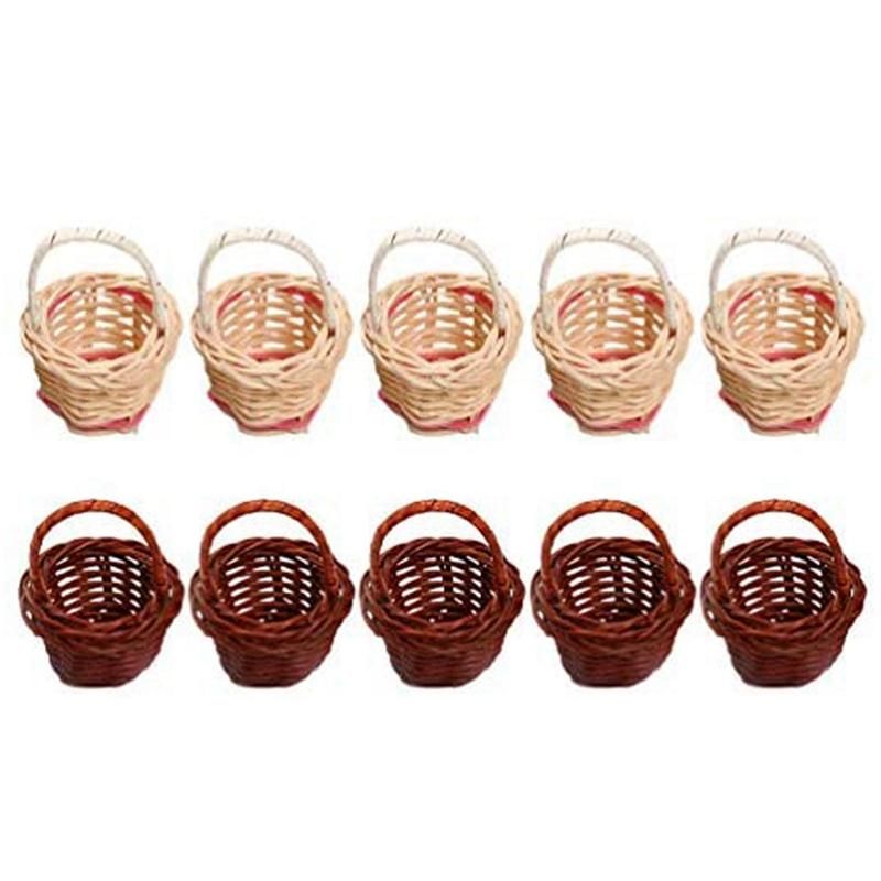 10Pcs Basket Mini Woven Baskets with Handles Plant Pots Containers Sundries Makeup Organizer for Baskets Photo Prop