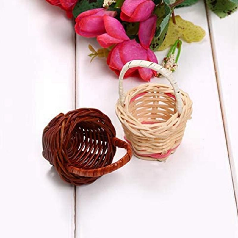 10Pcs Basket Mini Woven Baskets with Handles Plant Pots Containers Sundries Makeup Organizer for Baskets Photo Prop