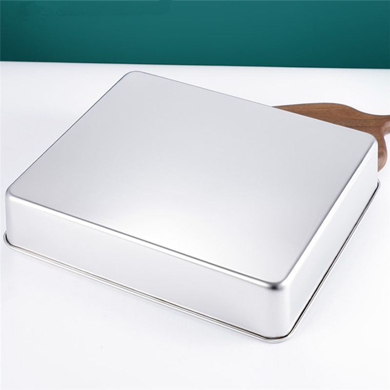 Stainless Steel Flat Bottom Storage Tray with Lid Square Food Plate Cake Bread Pastry Baking Pan Dish Bakeware Kitchen Tools