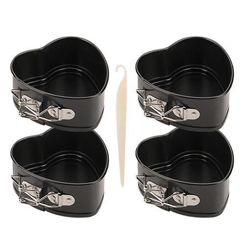 4pcs 4 Inch Springform Cake Tins Set With Silicone Scraper(4PCS Heart Tins)