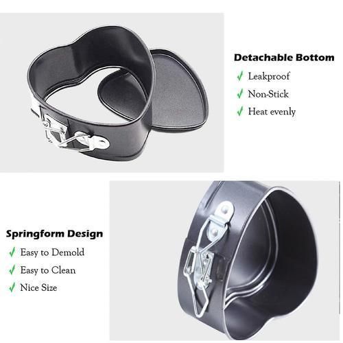 4pcs 4 Inch Springform Cake Tins Set With Silicone Scraper(4PCS Heart Tins)