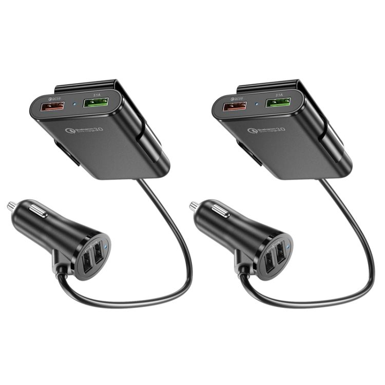 2PCS QC3.0 Four Ports Fast Car Charger 2PCS+Black