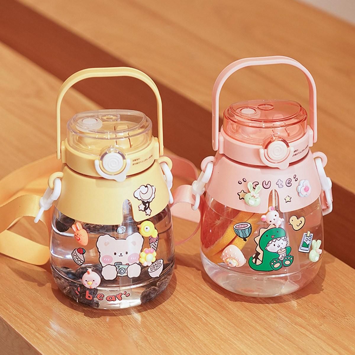 Gradient Cute Water Bottle for Girls Kids Big Belly Cup with Straw Stickers 1.3L Plastic Outdoor Sports Kettle 4