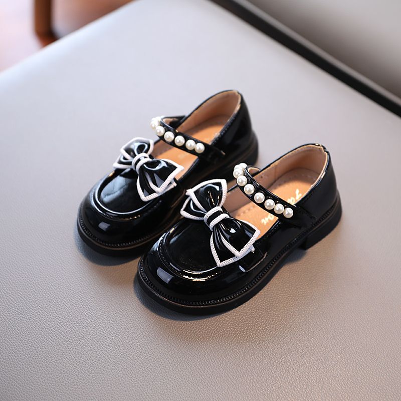 Girls Bow-knot Mary Jane Slip On Shoes Kids Flat Princess Shoes (Black)