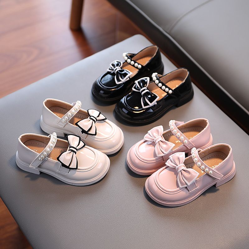 Girls Bow-knot Mary Jane Slip On Shoes Kids Flat Princess Shoes (Black)