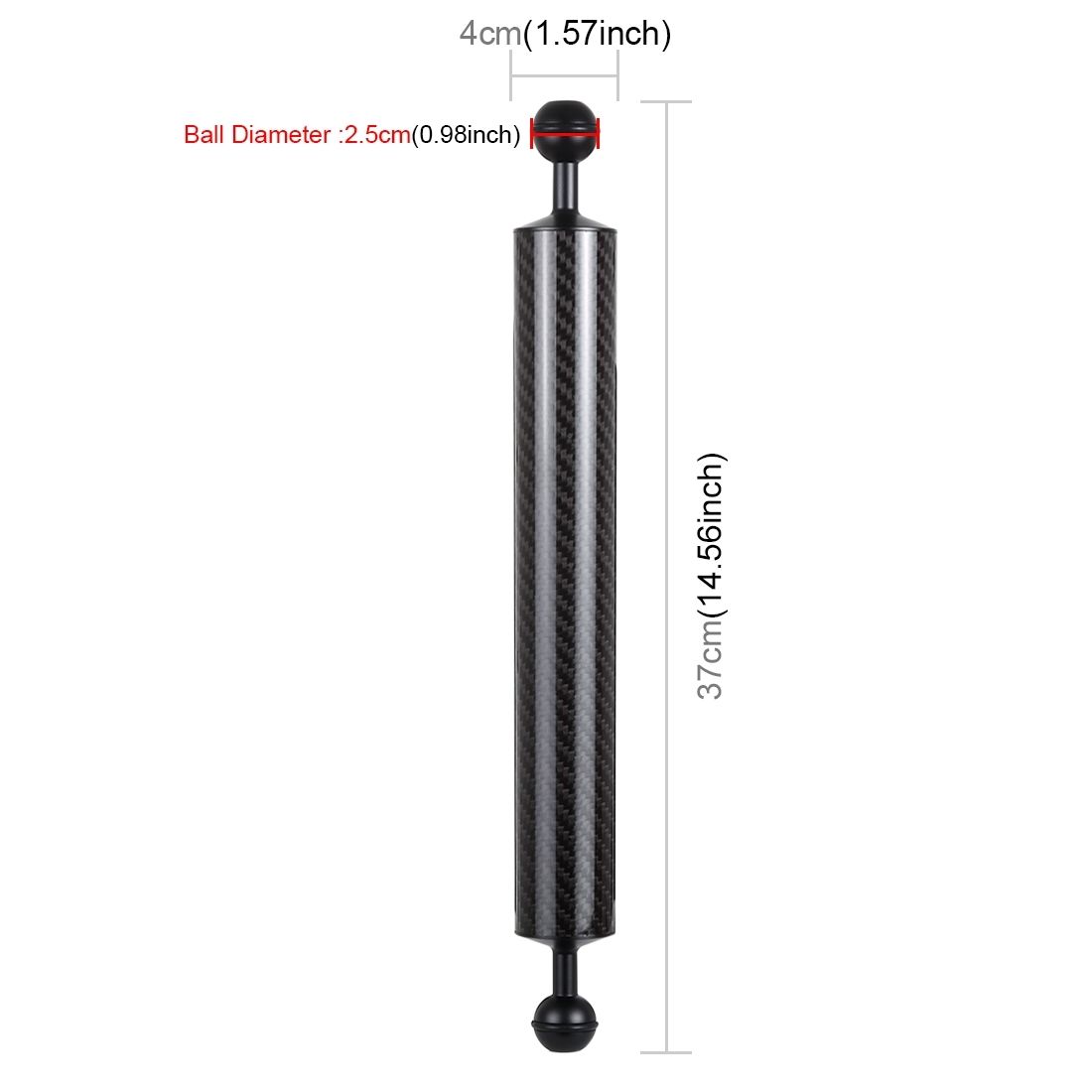 PULUZ 14.56 Inch 37cm Length 40mm Diameter Dual Balls Carbon Fiber Floating Arm, Ball Diameter: 25mm, Buoyancy: 300g