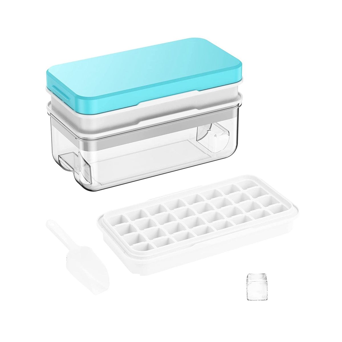 Ice Square Tray with Lid and Bin 64 Pcs Ice Cubes Molds Ice Trays for Freezer Tray Mold Ice Freezer Container
