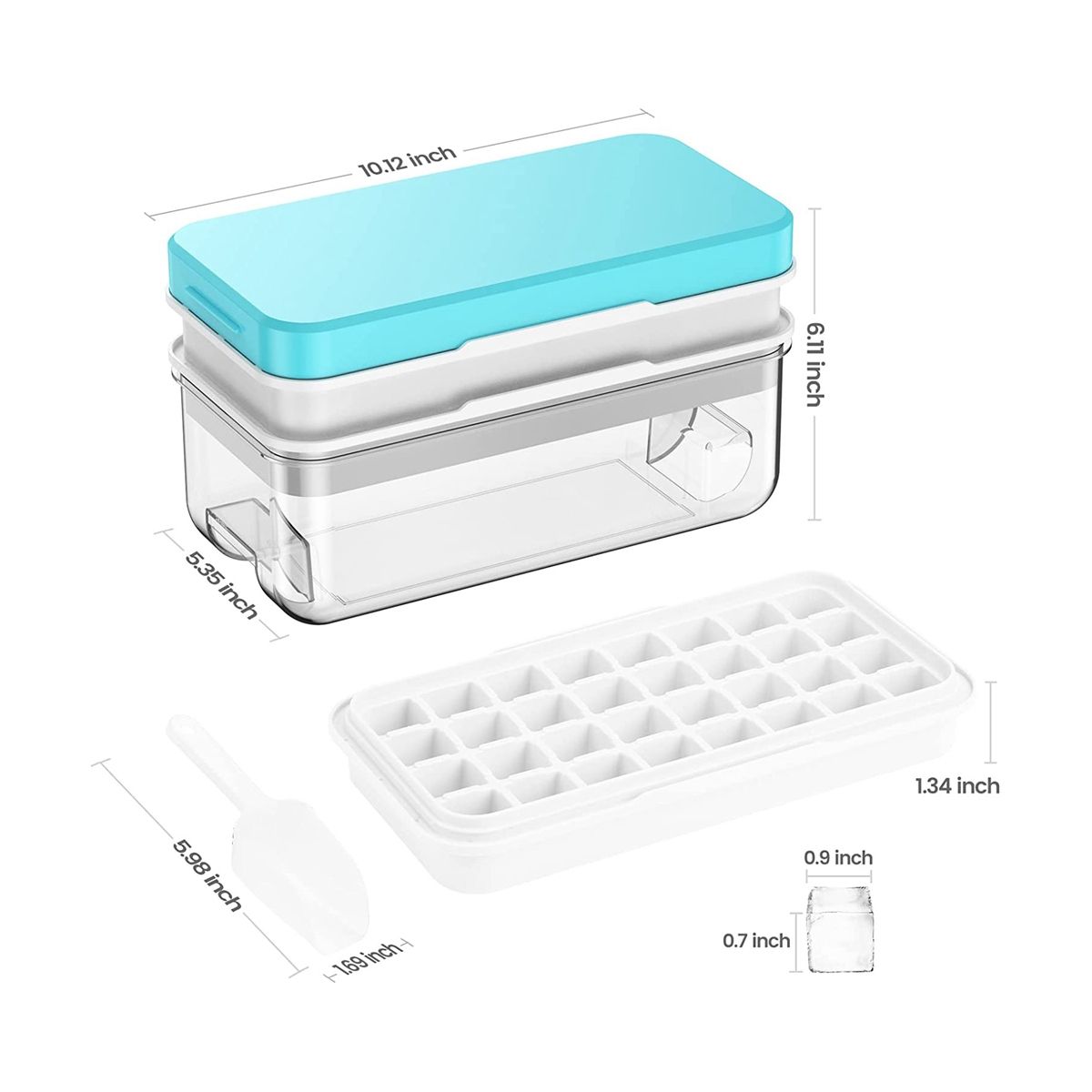 Ice Square Tray with Lid and Bin 64 Pcs Ice Cubes Molds Ice Trays for Freezer Tray Mold Ice Freezer Container