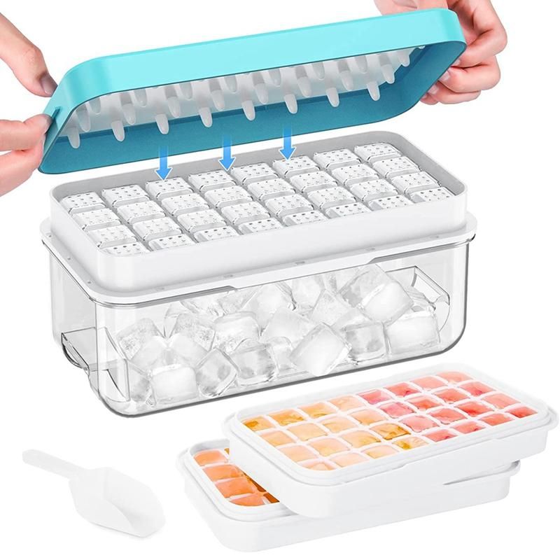 Ice Square Tray with Lid and Bin 64 Pcs Ice Cubes Molds Ice Trays for Freezer Tray Mold Ice Freezer Container