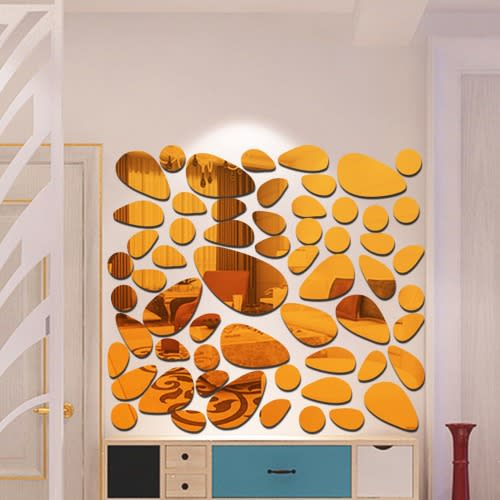 18pcs 3d Large Size Cobblestone Mirror Wall Stickers- Gold