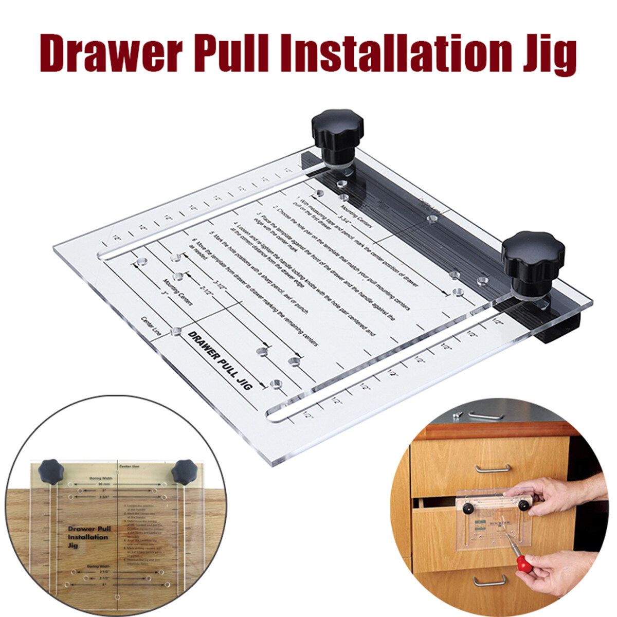 Furniture Handle Installation Adjustable Drawer Door Pull Knob Installation Jig Drill Guide Rule