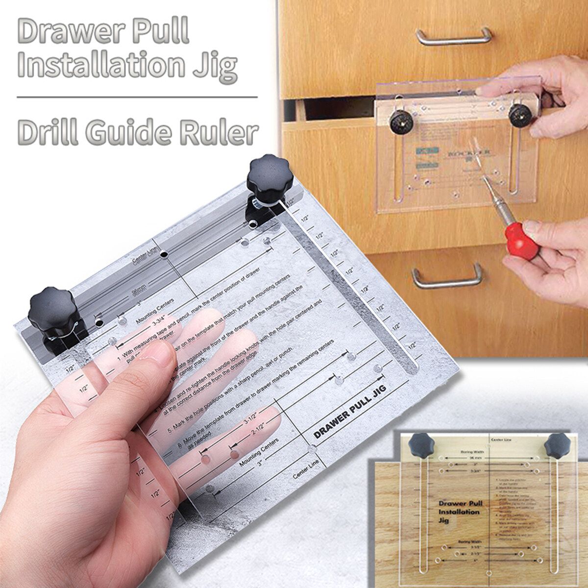 Furniture Handle Installation Adjustable Drawer Door Pull Knob Installation Jig Drill Guide Rule