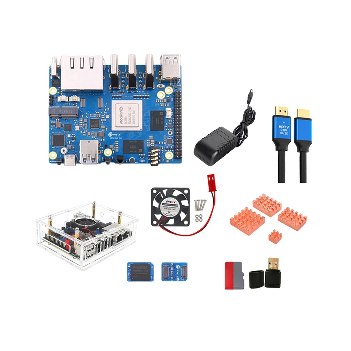 For Orange Peel 5 Plus 16GB RAM + 256GB Emmc Module RK3588 Octa-Core Support 8K Video 2.5G WiFi6 BT Module Kit EU Plug