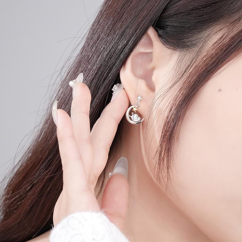 New Original s925 Sterling Silver Starry Moon Snail Earrings for Female Personality and niche Design Beimu Earrings