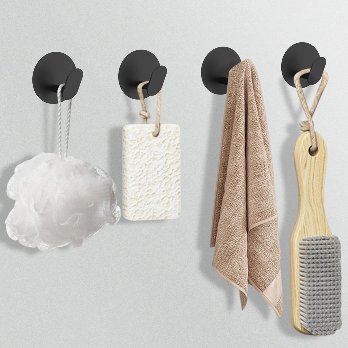 4Pcs Towel Hooks Wall Hooks Clothes Key Towel Hangers Black