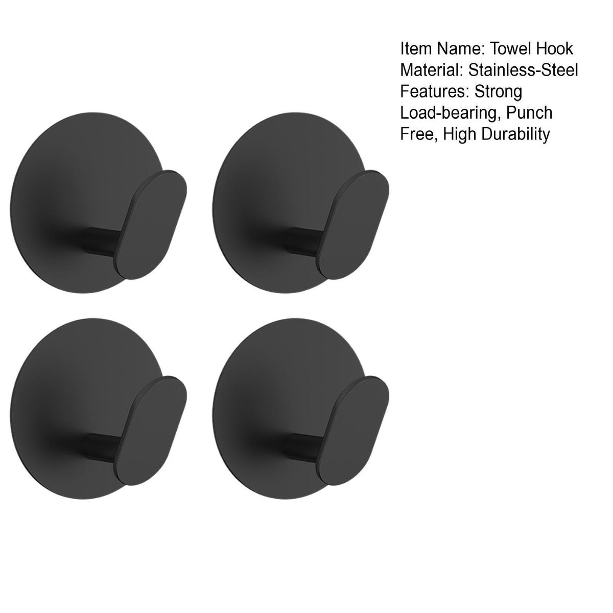 4Pcs Towel Hooks Wall Hooks Clothes Key Towel Hangers Black