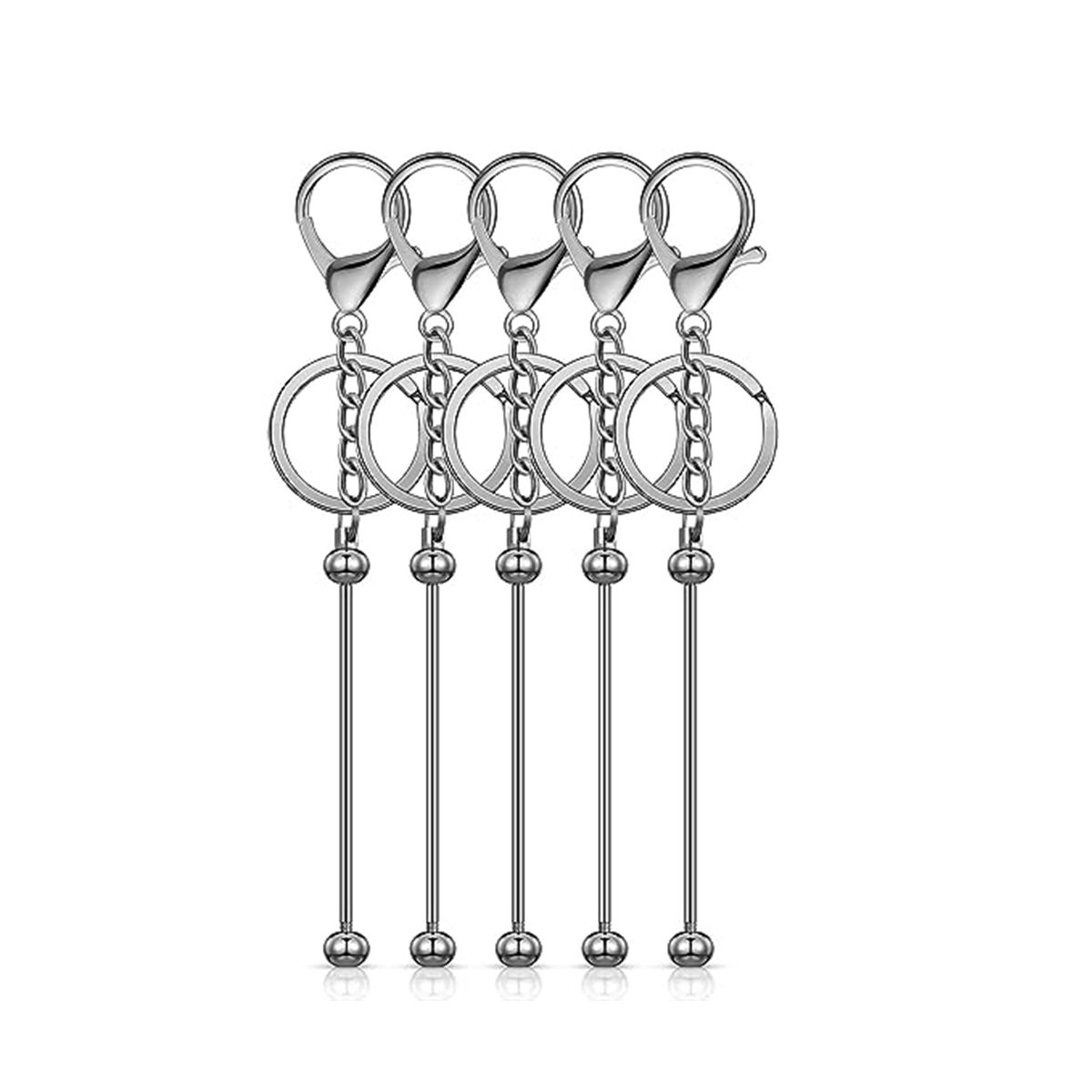 6 Pcs Beadable Keychain Bars Blanks Bead Keychain Metal Beaded Keychain for DIY Pendant Crafts Jewelry Making,Gun Gray