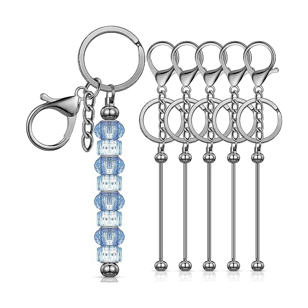 6 Pcs Beadable Keychain Bars Blanks Bead Keychain Metal Beaded Keychain for DIY Pendant Crafts Jewelry Making,Gun Gray