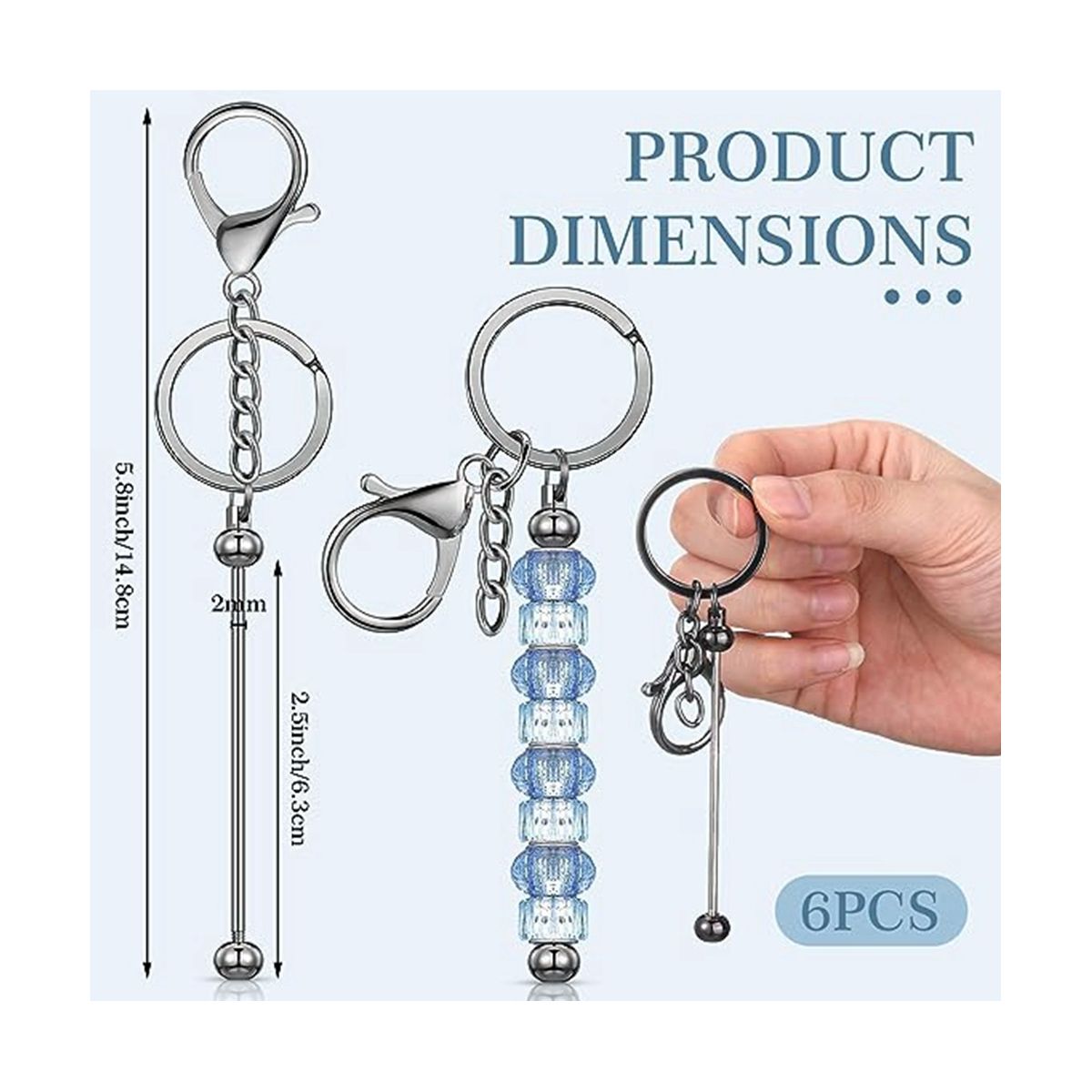 6 Pcs Beadable Keychain Bars Blanks Bead Keychain Metal Beaded Keychain for DIY Pendant Crafts Jewelry Making,Gun Gray