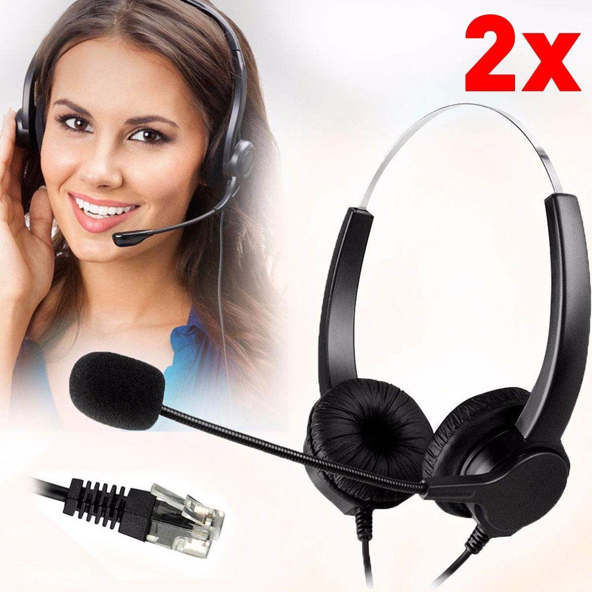 2X Call Center Office Headphone Noise Cancelling RJ11 Voice Microphone Headset