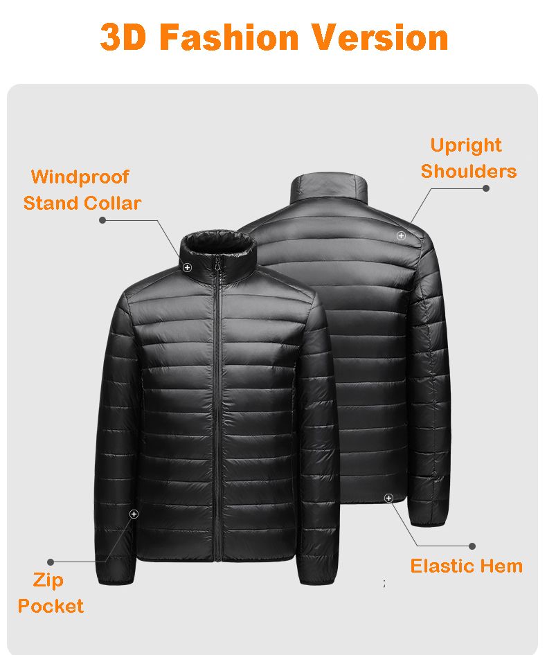 Down Jacket Men Ultralight Camping Trekking Waterproof Winter Coat - Grey