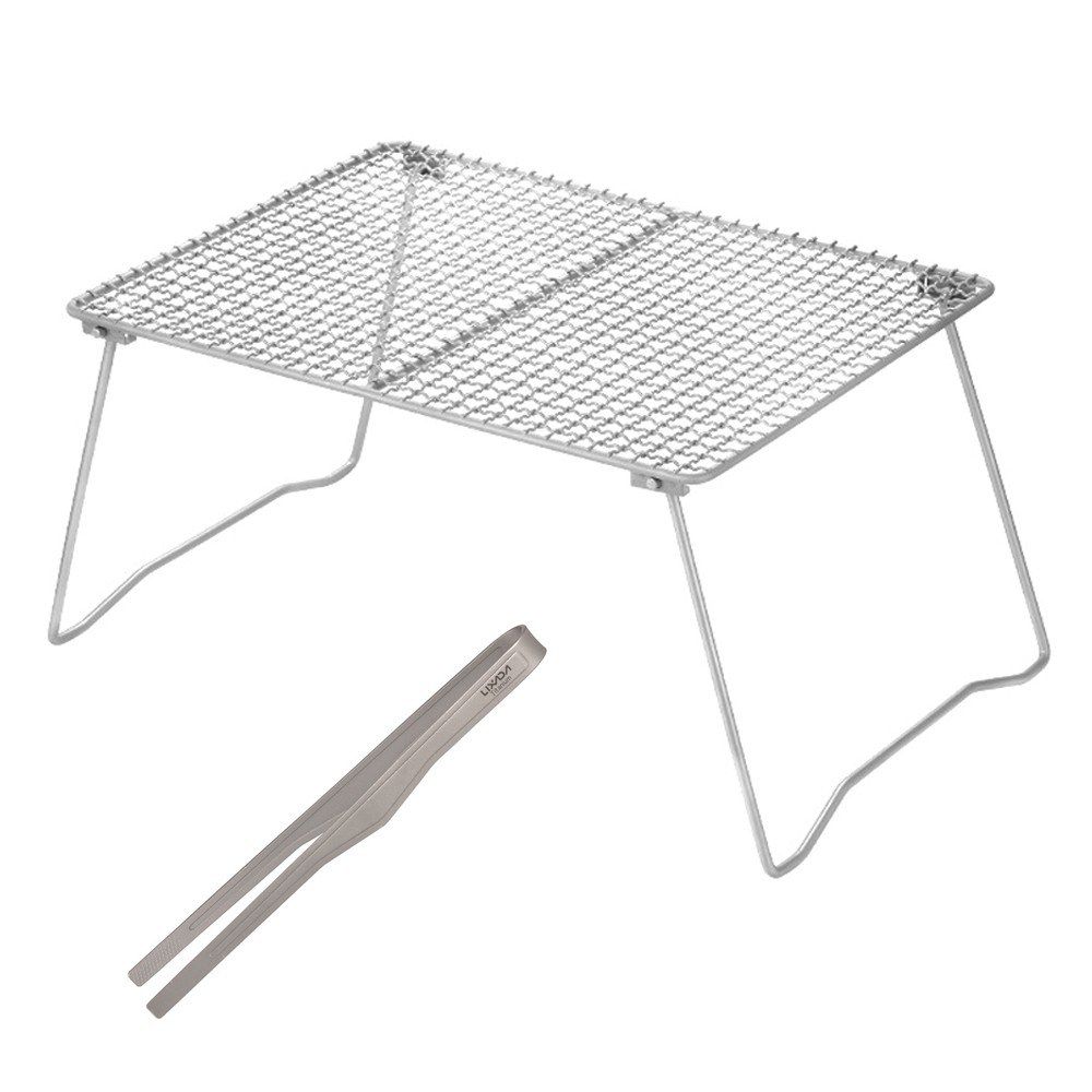 Outdoor Foldable Titanium Grill Net With Tongs Clip BBQ Mesh